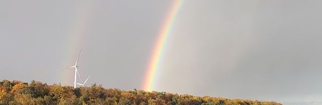 Windräder mit Regenbogen ganz schmal